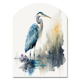 Cute Heron In A Lake Floral Art III - Asymmetric Metal Wall Art