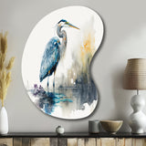 Cute Heron In A Lake Floral Art III - Asymmetric Metal Wall Art