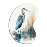 Cute Heron In A Lake Floral Art III - Asymmetric Metal Wall Art