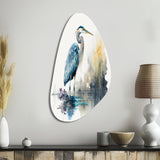 Cute Heron In A Lake Floral Art III - Asymmetric Metal Wall Art