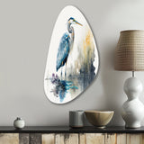 Cute Heron In A Lake Floral Art III - Asymmetric Metal Wall Art