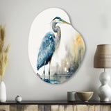 Cute Heron In A Lake Floral Art III - Asymmetric Metal Wall Art