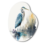 Cute Heron In A Lake Floral Art III - Asymmetric Metal Wall Art