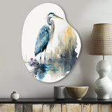 Cute Heron In A Lake Floral Art III - Asymmetric Metal Wall Art