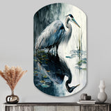 Cute Heron In A Lake Floral Art IV - Asymmetric Metal Wall Art