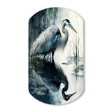 Cute Heron In A Lake Floral Art IV - Asymmetric Metal Wall Art