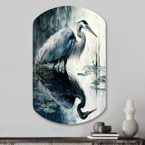 Cute Heron In A Lake Floral Art IV - Asymmetric Metal Wall Art