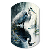 Cute Heron In A Lake Floral Art IV - Asymmetric Metal Wall Art