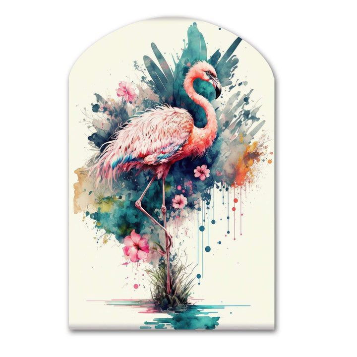 Cute Flamingos Floral Art III - Asymmetric Metal Wall Art
