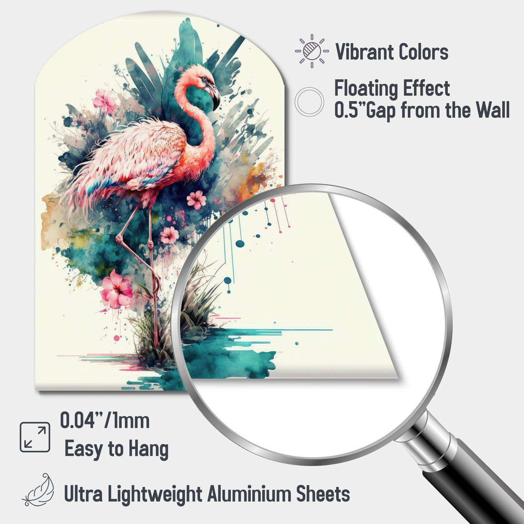 Cute Flamingos Floral Art III - Asymmetric Metal Wall Art