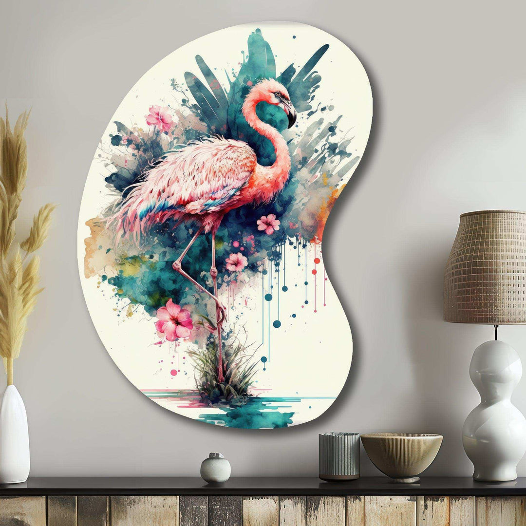 Cute Flamingos Floral Art III - Asymmetric Metal Wall Art