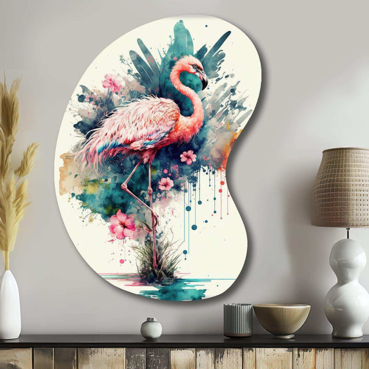 Cute Flamingos Floral Art III - Asymmetric Metal Wall Art