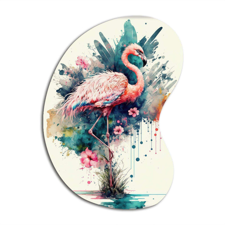 Cute Flamingos Floral Art III - Asymmetric Metal Wall Art