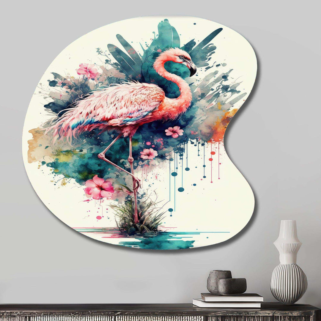 Cute Flamingos Floral Art III - Asymmetric Metal Wall Art