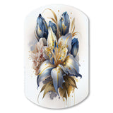 Gold And Blue Lily Bouquet III - Asymmetric Metal Wall Art