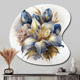 Gold And Blue Lily Bouquet III - Asymmetric Metal Wall Art