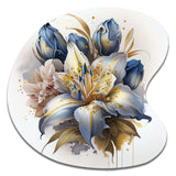 Gold And Blue Lily Bouquet III - Asymmetric Metal Wall Art