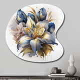 Gold And Blue Lily Bouquet III - Asymmetric Metal Wall Art