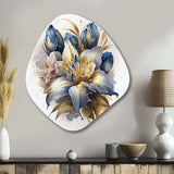 Gold And Blue Lily Bouquet III - Asymmetric Metal Wall Art