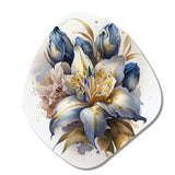 Gold And Blue Lily Bouquet III - Asymmetric Metal Wall Art