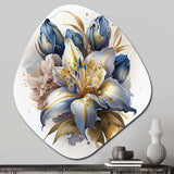 Gold And Blue Lily Bouquet III - Asymmetric Metal Wall Art