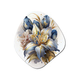 Gold And Blue Lily Bouquet III - Asymmetric Metal Wall Art