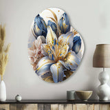 Gold And Blue Lily Bouquet III - Asymmetric Metal Wall Art