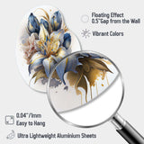 Gold And Blue Lily Bouquet III - Asymmetric Metal Wall Art