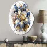 Gold And Blue Lily Bouquet III - Asymmetric Metal Wall Art