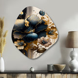 Dark Blue And Gold Hibiscus II - Asymmetric Metal Wall Art