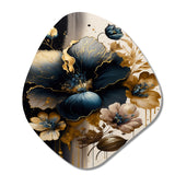 Dark Blue And Gold Hibiscus II - Asymmetric Metal Wall Art