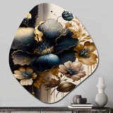 Dark Blue And Gold Hibiscus II - Asymmetric Metal Wall Art