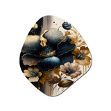 Dark Blue And Gold Hibiscus II - Asymmetric Metal Wall Art