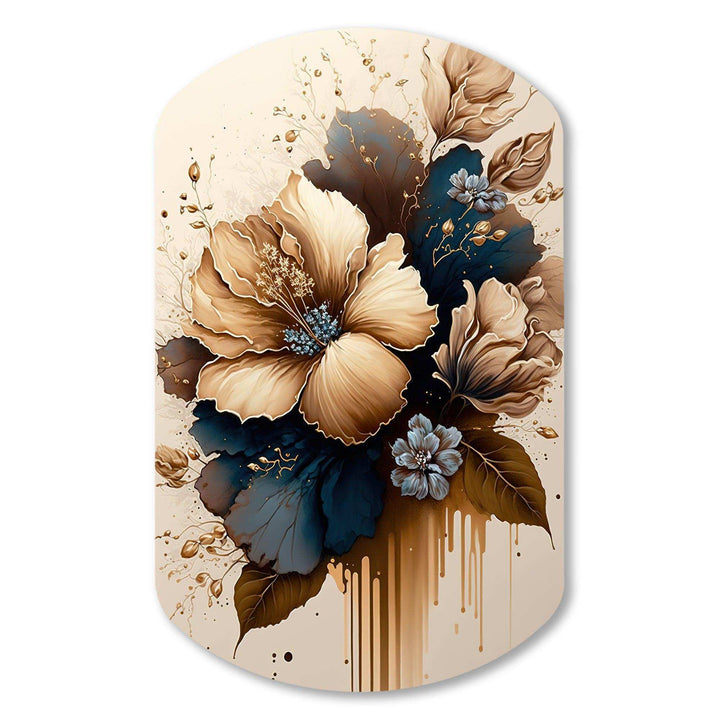 Brown And Blue Hibiscus Bouquet III - Asymmetric Metal Wall Art