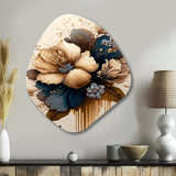 Brown And Blue Hibiscus Bouquet III - Asymmetric Metal Wall Art