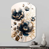 Navy Blue And Gold Poppy Flowers I - Asymmetric Metal Wall Art