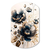 Navy Blue And Gold Poppy Flowers I - Asymmetric Metal Wall Art