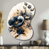 Navy Blue And Gold Poppy Flowers III - Asymmetric Metal Wall Art