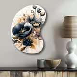 Navy Blue And Gold Poppy Flowers III - Asymmetric Metal Wall Art