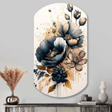 Navy Blue And Gold Poppy Flowers III - Asymmetric Metal Wall Art