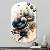 Navy Blue And Gold Poppy Flowers III - Asymmetric Metal Wall Art