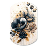 Navy Blue And Gold Poppy Flowers III - Asymmetric Metal Wall Art