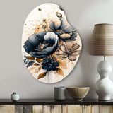 Navy Blue And Gold Poppy Flowers III - Asymmetric Metal Wall Art