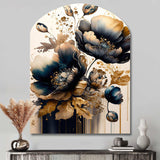 Navy Blue And Gold Poppy Flowers IV - Asymmetric Metal Wall Art