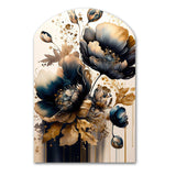 Navy Blue And Gold Poppy Flowers IV - Asymmetric Metal Wall Art