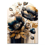 Navy Blue And Gold Poppy Flowers IV - Asymmetric Metal Wall Art