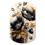 Navy Blue And Gold Poppy Flowers IV - Asymmetric Metal Wall Art