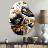 Navy Blue And Gold Poppy Flowers IV - Asymmetric Metal Wall Art