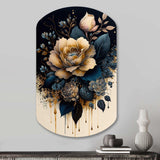 Navy Blue And Gold Rose I - Asymmetric Metal Wall Art