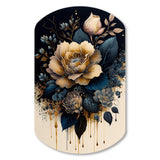 Navy Blue And Gold Rose I - Asymmetric Metal Wall Art